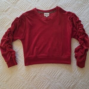 Juicy Couture Red Velvet Ruched Sleeve Cropped Sweatshirt